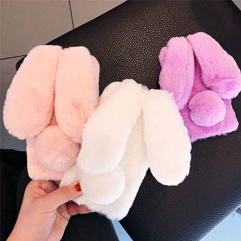 Ζεστή θήκη τηλεφώνου Cute Rabbit Fur για iPhone 13 Pro Max 12 mini 11 Pro XS Max X XR 7 8 6 Plus 5 5s SE 3D Rabbit Ears Back cover