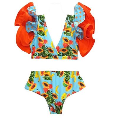 Dvodijelni kupaći kostimi u bikinijima za 2023. Ženski kupaći kostim s volanima s V-izrezom Push up kupaći kostim s printom visokog struka Odjeća za plažu Ljeto