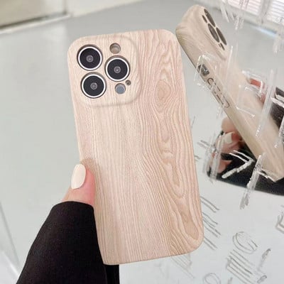 Νέα θήκη τηλεφώνου Fashion Imitation από ξύλο για iphone 14 Plus 13 12 Pro Max 14Pro 13Pro 12Pro Soft PU δερμάτινο πίσω κάλυμμα