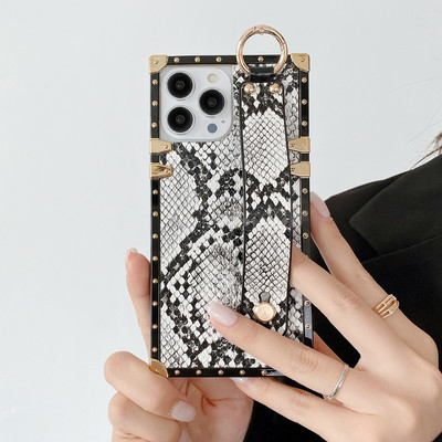 Négyzet alakú kígyómintás védő telefontok Iphone 13 12 mini 11 Pro MAX XS MAX XR X 7 8 6 6s Plus PU bőr borítással