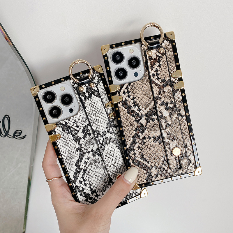 Négyzet alakú kígyómintás védő telefontok Iphone 13 12 mini 11 Pro MAX XS MAX XR X 7 8 6 6s Plus PU bőr borítással