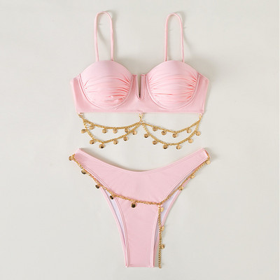 2022. Nabrani kupaći kostimi s donjim žicama Ženski kupaći kostim Push Up Biquini Kupaći kostim s lancem Brazilski bikini set Ljetna odjeća za plažu