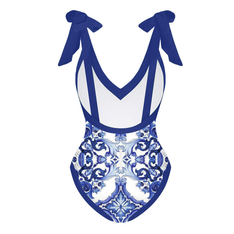 Vintage jednodijelni komplet kupaćih kostima s V-izrezom, seksi uska leptir kravata, bešavna krpana haljina za plažu bez leđa
