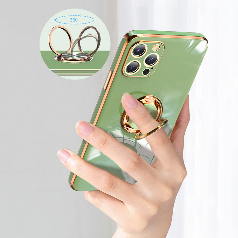 Luksuzna pozlaćena torbica za iPhone 14 13 12 11 Pro Max XS XR X SE 7 8 plus torbica za držač telefona s prstenom i magnetskim držačem za automobil