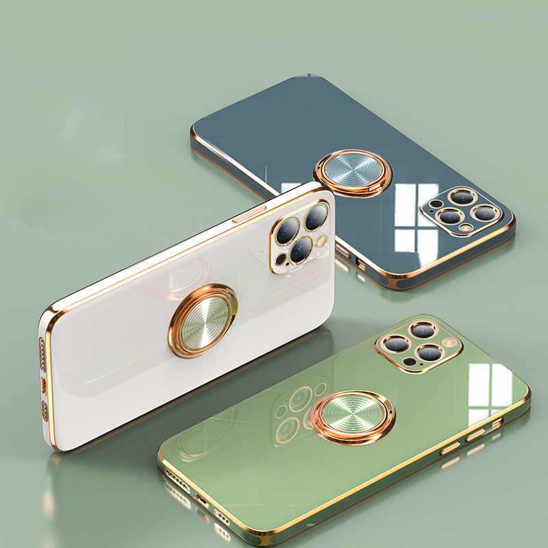 Luksuzna pozlaćena torbica za iPhone 14 13 12 11 Pro Max XS XR X SE 7 8 plus torbica za držač telefona s prstenom i magnetskim držačem za automobil
