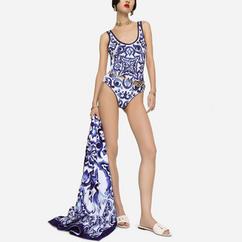 Γυναικείο Retro Fashion Vintage Print One Piece Σετ μαγιό Holiday Beach Φόρεμα σχεδιαστή μαγιό Καλοκαιρινό ένδυμα σερφ