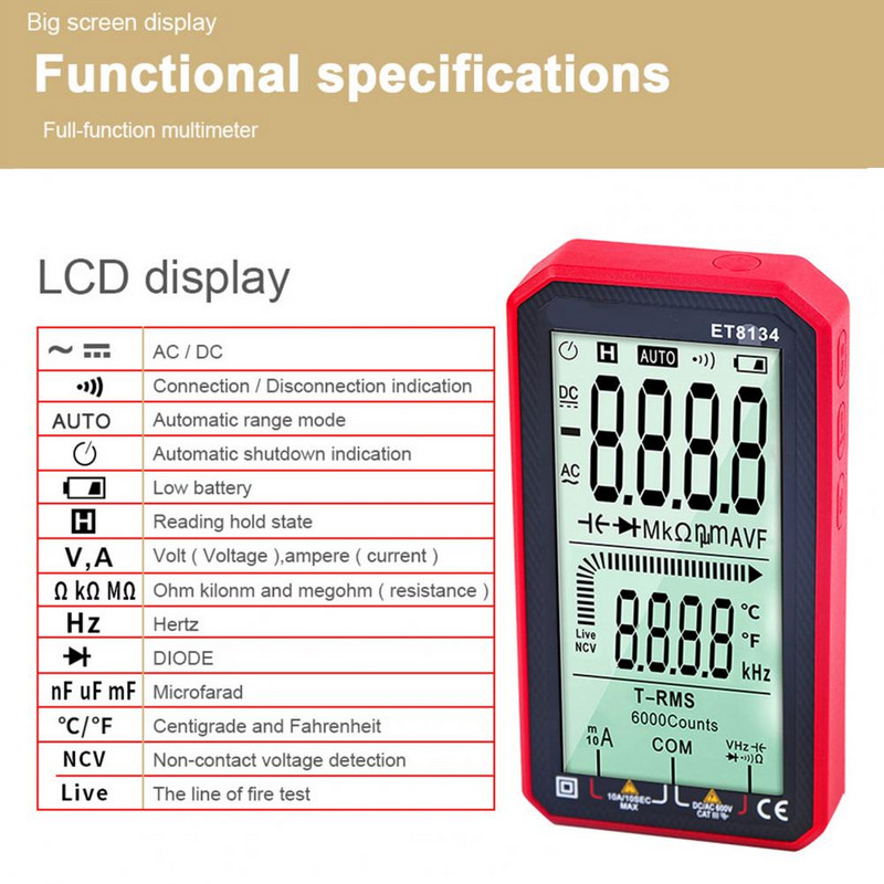 1 rinkinys Naudingas varžos testerio foninio apšvietimo dizainas True RMS Smart multimetro varža kintamosios įtampos išmanusis multimetras su rašiklio rinkiniu