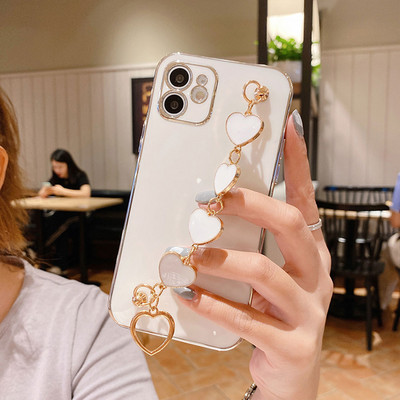 Luksuslikud galvaniseeritud ümbrised iPhone 12 mini 11 Pro Max XS Max X XR 7 8 Plus Love Heart Randmele Chiani rihma käevõru telefoniümbris