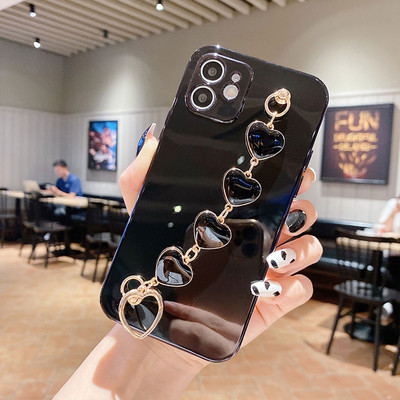 Luksuslikud galvaniseeritud ümbrised iPhone 12 mini 11 Pro Max XS Max X XR 7 8 Plus Love Heart Randmele Chiani rihma käevõru telefoniümbris