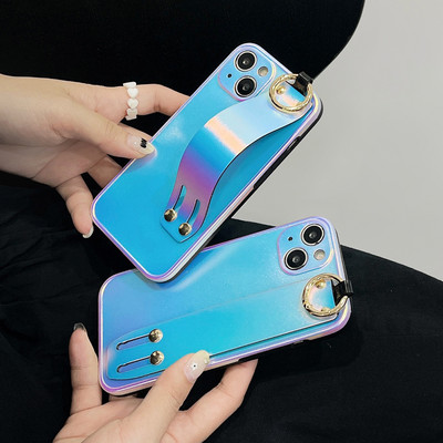 Калъф за каишка за китка за iphone 13 12 11 pro max XS MAX XR XS X 7 8Plus 12Pro 13Pro Chameleon Laser Phone Holder Stand Case Cover