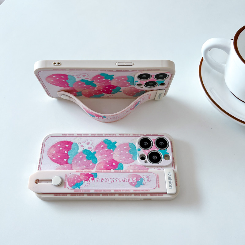 Θήκη με λουρί καρπού για iPhone 13 12 11 Pro Max Xs Max XR 7 8 Plus SE Rose Flower Fruits Προστασία θήκης τηλεφώνου από σιλικόνη