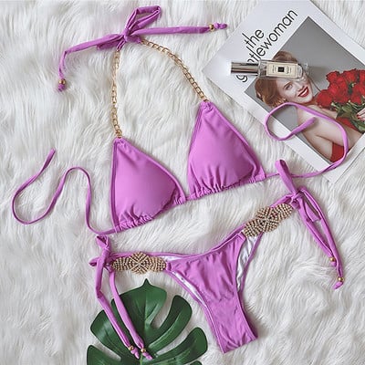 Seksi metalni lanci Halter Diamond Bikini Ženski kupaći kostim Ženski kupaći kostim Dvodijelni bikini set Brazilski kupaći kostim Swim Lady