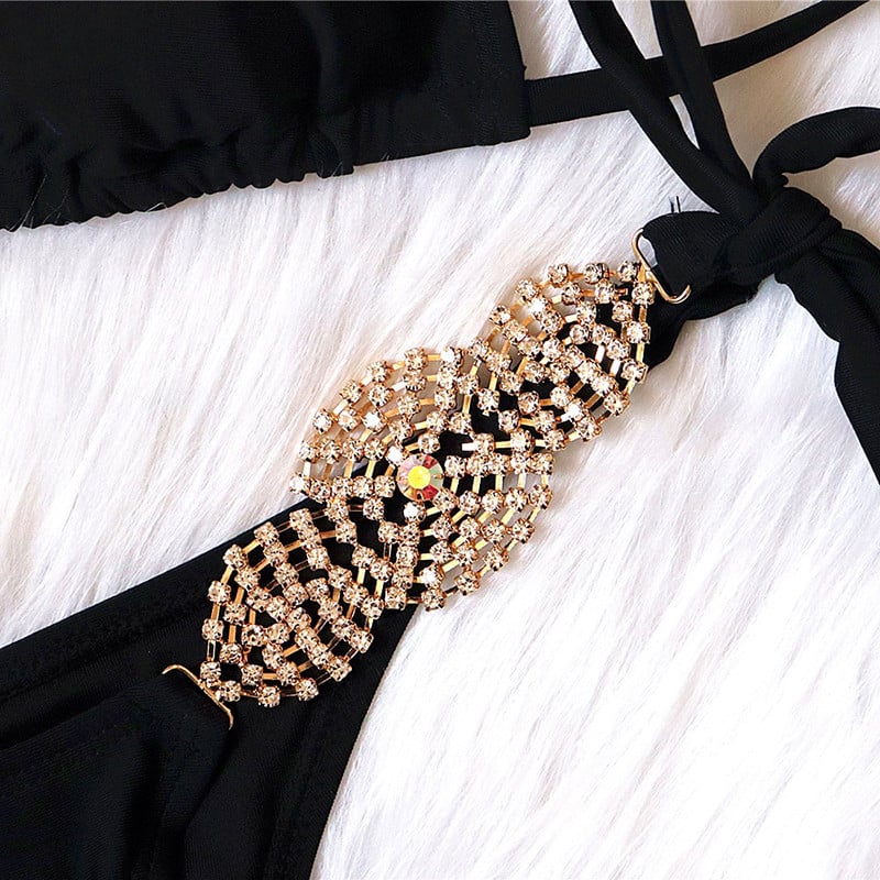 Seksi metalni lanci Halter Diamond Bikini Ženski kupaći kostim Ženski kupaći kostim Dvodijelni bikini set Brazilski kupaći kostim Swim Lady