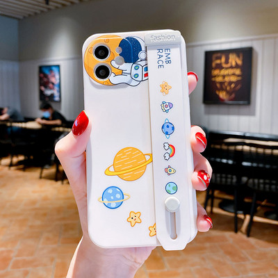 Θήκη τηλεφώνου Cartoon Astronaut Wrist Strap για iPhone 14 12 13 11 Pro Max X Xs Max XR 7 8 Plus SE Holder Μαλακό πίσω κάλυμμα σιλικόνης
