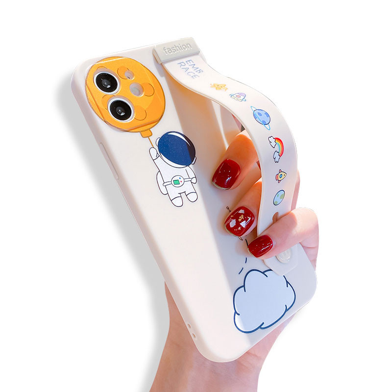 Cartoon Astronaut riešo dirželio telefono dėklas, skirtas iPhone 14 12 13 11 Pro Max X Xs Max XR 7 8 Plus SE laikiklis Minkštas silikoninis galinis dangtelis
