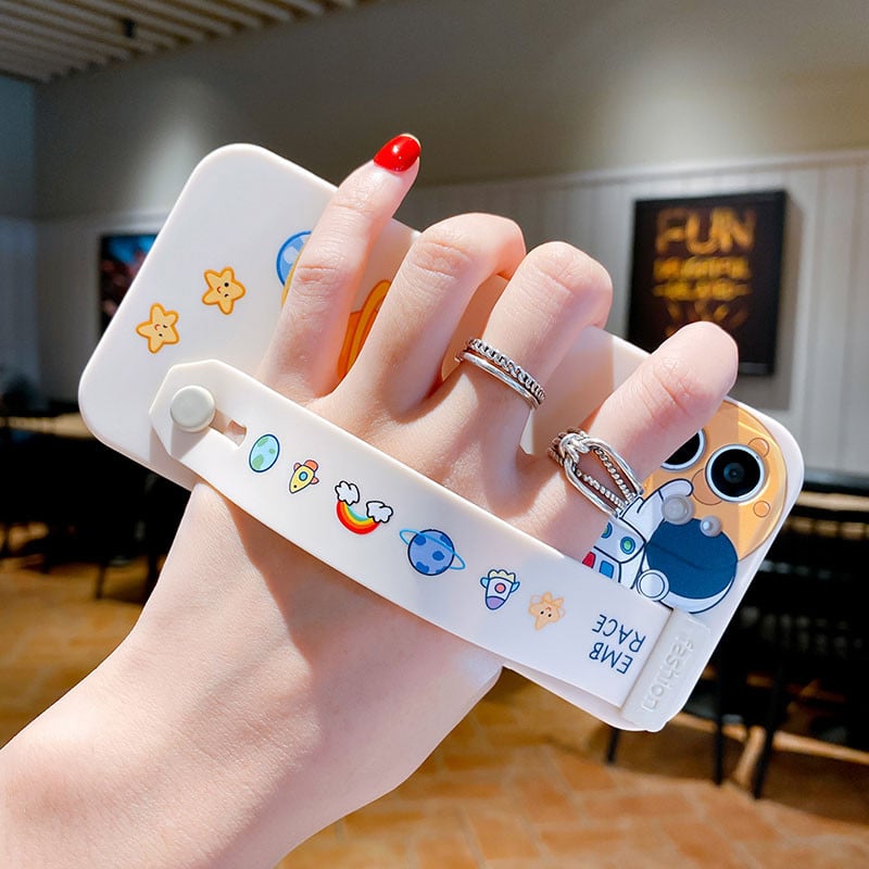 Cartoon Astronaut riešo dirželio telefono dėklas, skirtas iPhone 14 12 13 11 Pro Max X Xs Max XR 7 8 Plus SE laikiklis Minkštas silikoninis galinis dangtelis