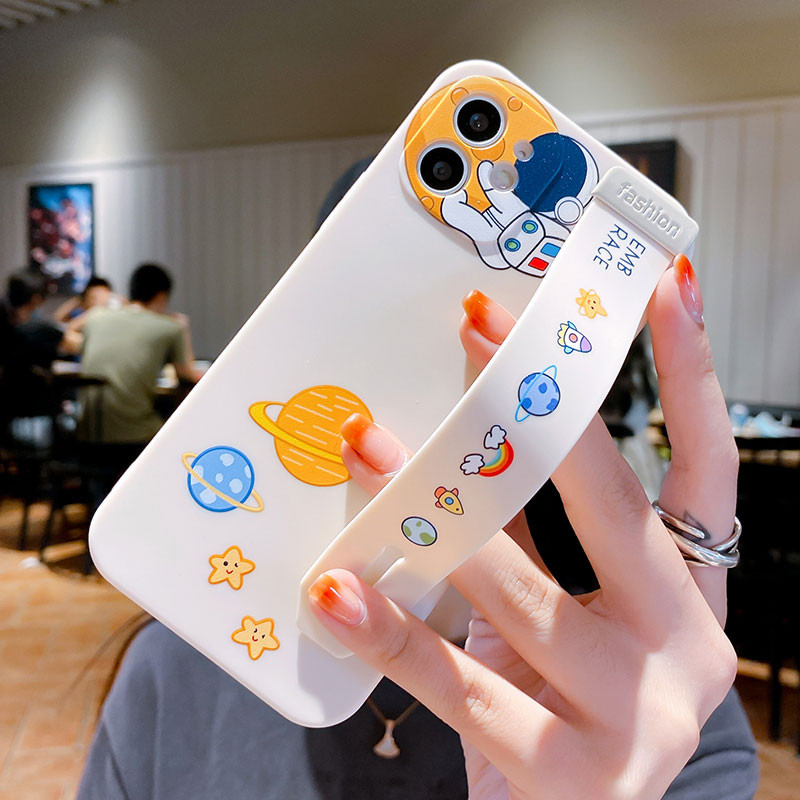 Cartoon Astronaut riešo dirželio telefono dėklas, skirtas iPhone 14 12 13 11 Pro Max X Xs Max XR 7 8 Plus SE laikiklis Minkštas silikoninis galinis dangtelis