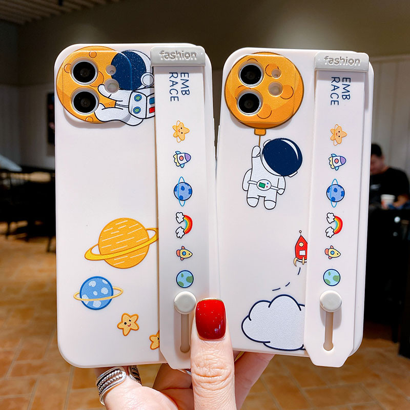Cartoon Astronaut riešo dirželio telefono dėklas, skirtas iPhone 14 12 13 11 Pro Max X Xs Max XR 7 8 Plus SE laikiklis Minkštas silikoninis galinis dangtelis