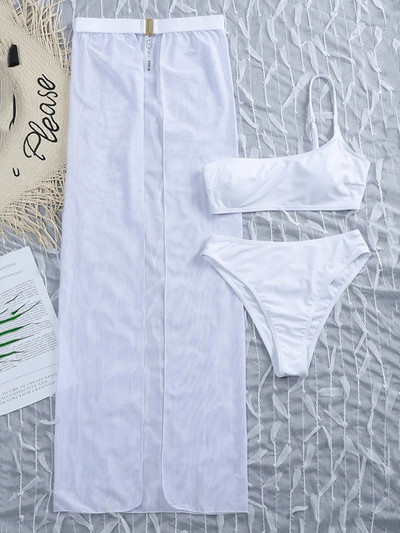 3 KOMADA s dugom mrežastom suknjom Bikini na jedno rame Ženski kupaći kostim Ženski kupaći kostim Trodijelni bikini set Bechwear Kupaći kostim za kupanje