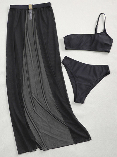 3 KOMADA s dugom mrežastom suknjom Bikini na jedno rame Ženski kupaći kostim Ženski kupaći kostim Trodijelni bikini set Bechwear Kupaći kostim za kupanje