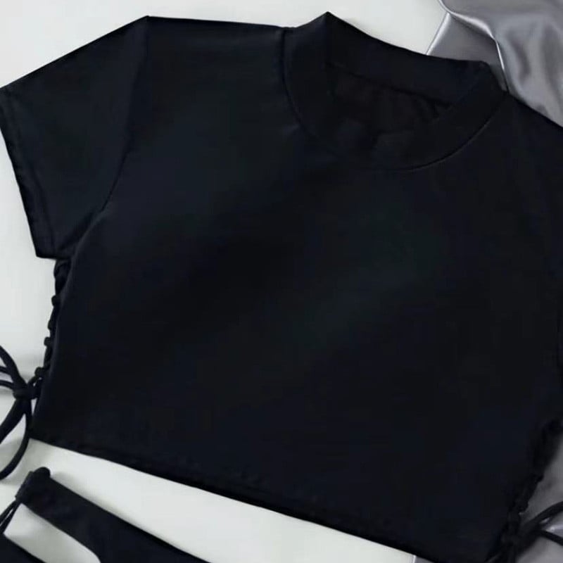 Seksualus trumpomis rankovėmis aukšto kirpimo moteriškas maudymosi kostiumėlis, moteriškas maudymosi kostiumėlis Dviejų dalių bikinio rinkinys Maudymosi kostiumėlis maudymosi moteriai