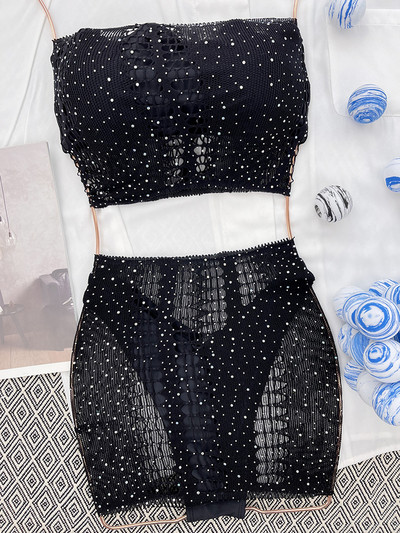 4 KOM sa suknjom Bling Bikini ukrašen draguljima Ženski kupaći kostim Bandeau Ženski kupaći kostim Četverodijelni komplet bikinija Kupaći kostim za kupanje