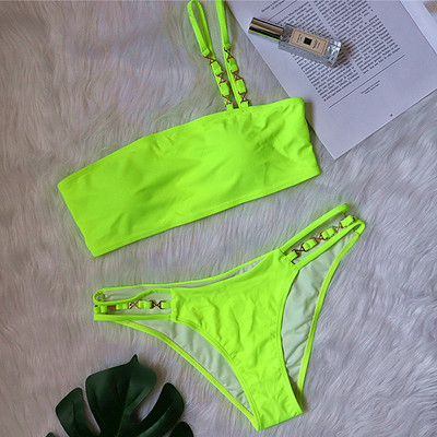 2021 Nou Sexy Bikini cu un singur umăr Costumul de baie Bandeau Femei Costume de baie Două piese Set Bikini Căptușit Costum de baie Swim Lady