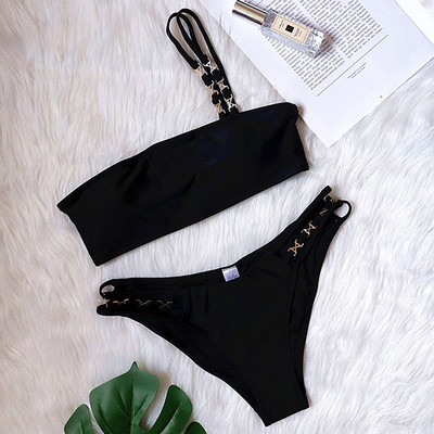 2021 Nou Sexy Bikini cu un singur umăr Costumul de baie Bandeau Femei Costume de baie Două piese Set Bikini Căptușit Costum de baie Swim Lady