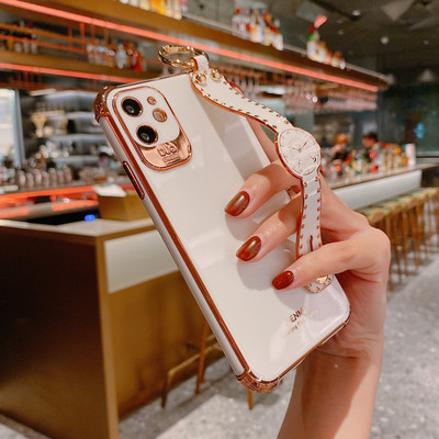 Husa de telefon cu cureaua de incheietura galvanizata de lux pentru iphone 12 Pro 12 Mini 11 Pro MAX XS XR X SE 6 6s 7 8 plus capacul din spate placat SE