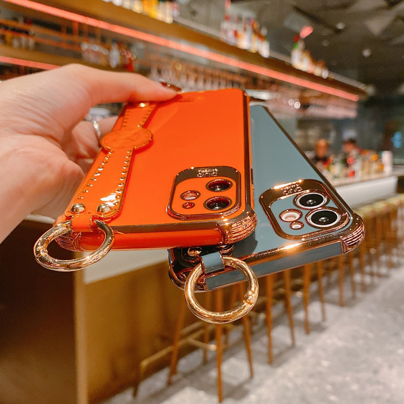 Husa de telefon cu cureaua de incheietura galvanizata de lux pentru iphone 12 Pro 12 Mini 11 Pro MAX XS XR X SE 6 6s 7 8 plus capacul din spate placat SE