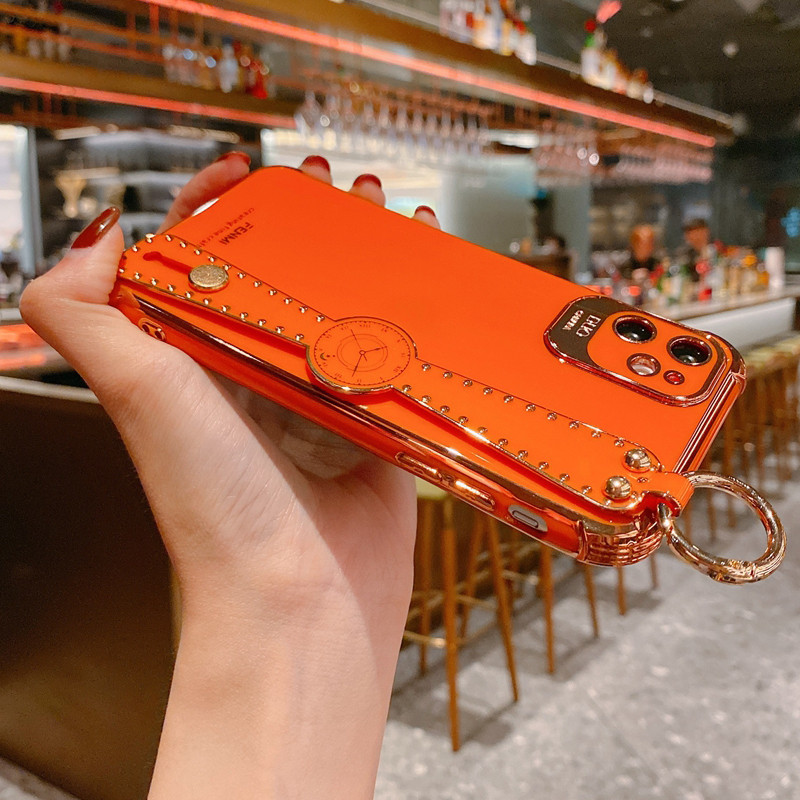 Husa de telefon cu cureaua de incheietura galvanizata de lux pentru iphone 12 Pro 12 Mini 11 Pro MAX XS XR X SE 6 6s 7 8 plus capacul din spate placat SE