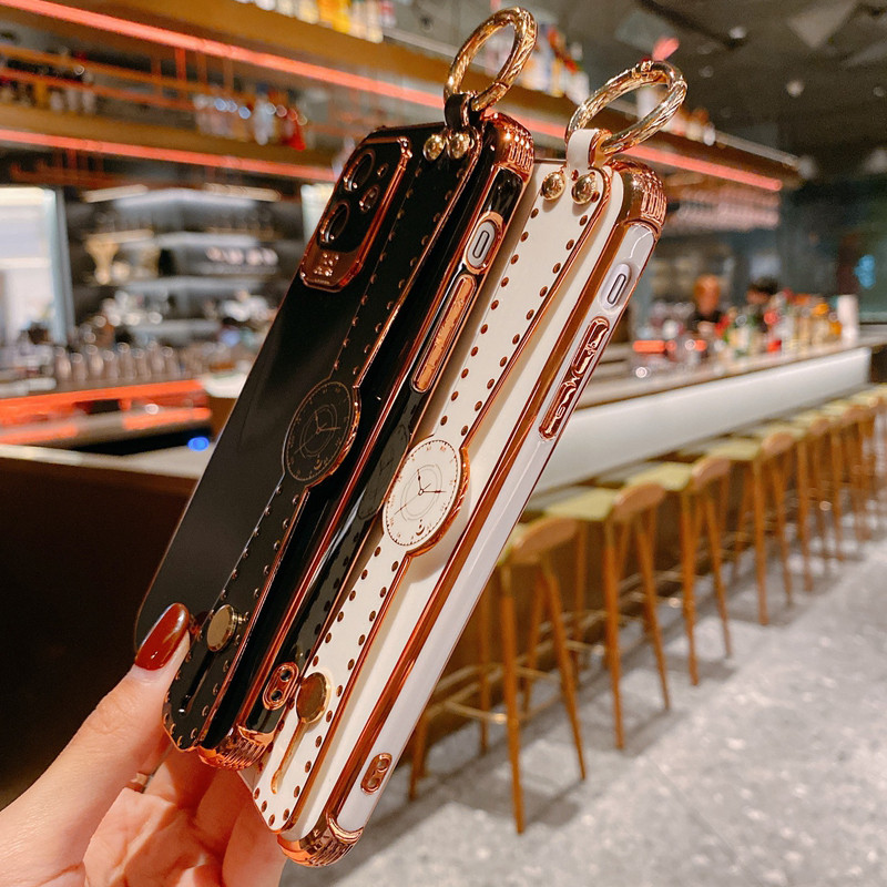 Husa de telefon cu cureaua de incheietura galvanizata de lux pentru iphone 12 Pro 12 Mini 11 Pro MAX XS XR X SE 6 6s 7 8 plus capacul din spate placat SE