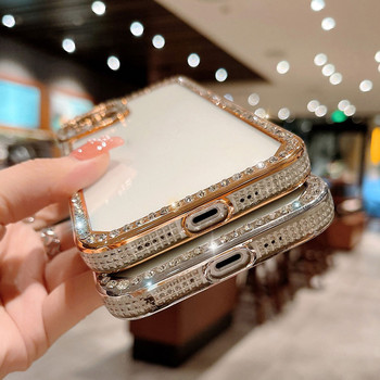 Γυαλιστερή θήκη τηλεφώνου Diamond Frame Clear Case για iPhone 11 12 13 Pro Max XS MAX XR X Διάφανη θήκη από καουτσούκ