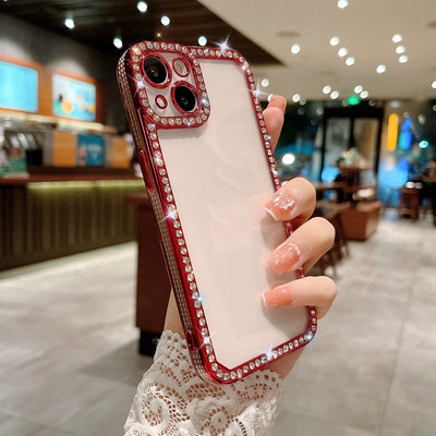 Γυαλιστερή θήκη τηλεφώνου Diamond Frame Clear Case για iPhone 11 12 13 Pro Max XS MAX XR X Διάφανη θήκη από καουτσούκ