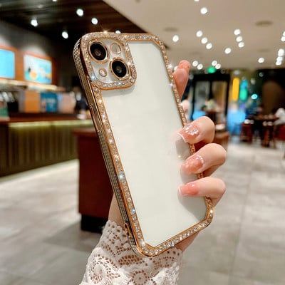 Γυαλιστερή θήκη τηλεφώνου Diamond Frame Clear Case για iPhone 11 12 13 Pro Max XS MAX XR X Διάφανη θήκη από καουτσούκ