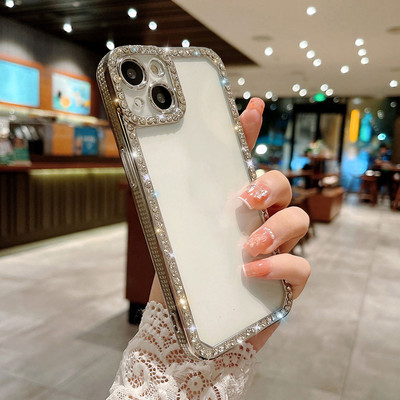 Γυαλιστερή θήκη τηλεφώνου Diamond Frame Clear Case για iPhone 11 12 13 Pro Max XS MAX XR X Διάφανη θήκη από καουτσούκ
