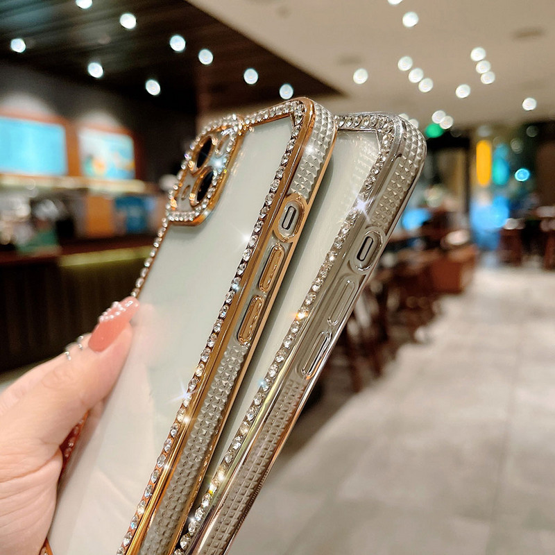 Γυαλιστερή θήκη τηλεφώνου Diamond Frame Clear Case για iPhone 11 12 13 Pro Max XS MAX XR X Διάφανη θήκη από καουτσούκ