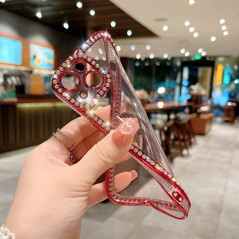Γυαλιστερή θήκη τηλεφώνου Diamond Frame Clear Case για iPhone 11 12 13 Pro Max XS MAX XR X Διάφανη θήκη από καουτσούκ