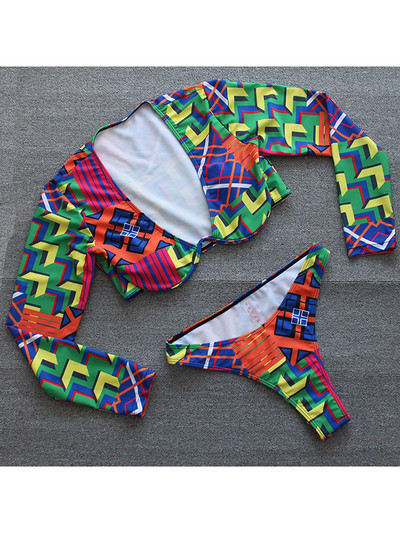 Seksi Push Up bikini s otisnutim rukavima Ženski kupaći kostim s dugim rukavima Ženski kupaći kostim Dvodijelni bikini set Kupaći kostim Ženski kupaći kostim