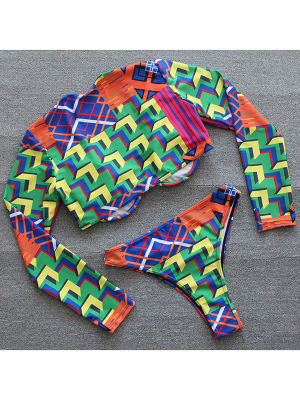 Seksi Push Up bikini s otisnutim rukavima Ženski kupaći kostim s dugim rukavima Ženski kupaći kostim Dvodijelni bikini set Kupaći kostim Ženski kupaći kostim