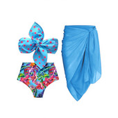 Costum de baie pentru femei 2022, noua modă, set de bikini cu imprimeu floral cu fustă, vacanță de vară, rochie de plajă, costum de baie de designer cu talie înaltă