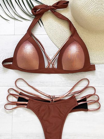 Seksi bikini s grudnjakom s halterima i košaricama Ženski kupaći kostim Ženski kupaći kostim Dvodijelni bikini komplet Push Up kupaći kostim za kupanje Ženski kupaći kostim