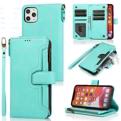 Για iphone 13 12 11 Pro max XS XR 6 7 8 Plus Μαγνητικό δερμάτινο κάλυμμα PU με αναδιπλούμενο κάλυμμα με υποδοχές για κάρτα με φερμουάρ Προστατευτική θήκη