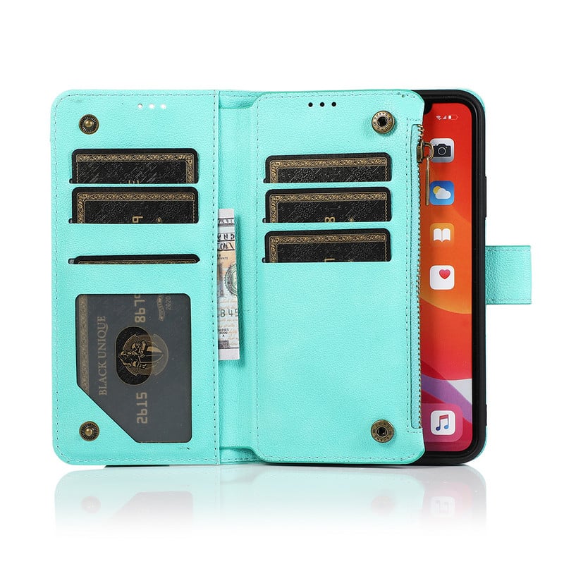 Για iphone 13 12 11 Pro max XS XR 6 7 8 Plus Μαγνητικό δερμάτινο κάλυμμα PU με αναδιπλούμενο κάλυμμα με υποδοχές για κάρτα με φερμουάρ Προστατευτική θήκη