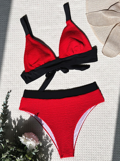 Spajanje naboranih naboranih ženskih kupaćih kostima Bikini visokog struka Ženski kupaći kostimi Dvodijelni bikini set Kupaći kostim Kupaći kostim Ženski kupaći kostim