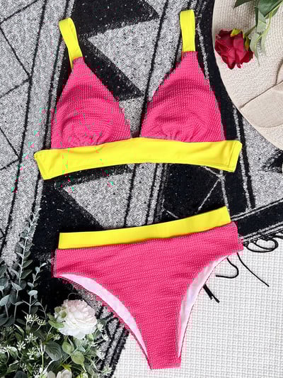 Spajanje naboranih naboranih ženskih kupaćih kostima Bikini visokog struka Ženski kupaći kostimi Dvodijelni bikini set Kupaći kostim Kupaći kostim Ženski kupaći kostim