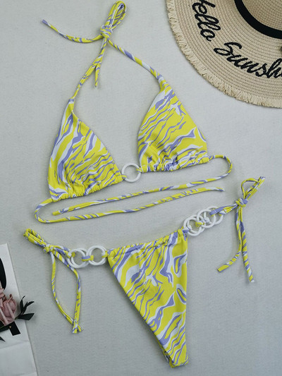 Seksi bikini s mikro tangama s printom Ženski kupaći kostim Ženski kupaći kostim Dvodijelni bikini set Prstenje Kupaći kostim Swim Lady