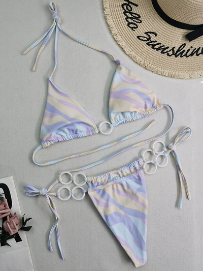 Seksi bikini s mikro tangama s printom Ženski kupaći kostim Ženski kupaći kostim Dvodijelni bikini set Prstenje Kupaći kostim Swim Lady