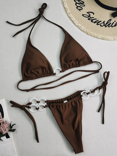 Seksi bikini s mikro tangama s printom Ženski kupaći kostim Ženski kupaći kostim Dvodijelni bikini set Prstenje Kupaći kostim Swim Lady