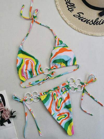 Seksi bikini s mikro tangama s printom Ženski kupaći kostim Ženski kupaći kostim Dvodijelni bikini set Prstenje Kupaći kostim Swim Lady